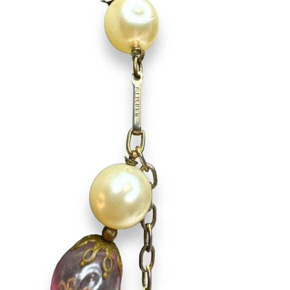 Lisner Faux Pearl Pink Bubble Acrylic Crystal Gold Tone Necklace Earring Set - Picture 4 of 9
